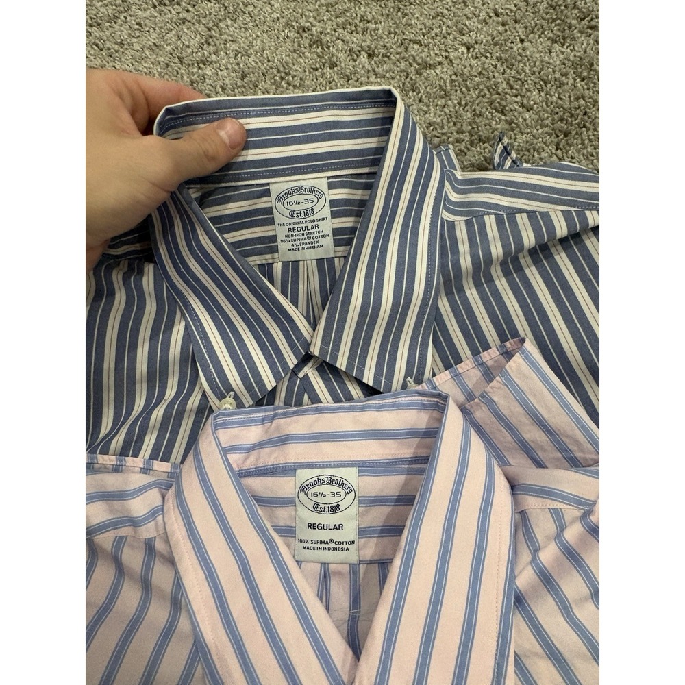 Lot of 2 Brooks Brothers Regular Dress Shirts 16.5 - 35 Striped Supima Cotton